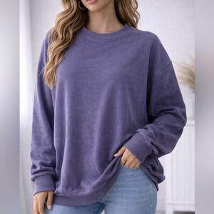Chvity Womens Purple Crewneck Oversized Corduroy Sweatshirt Casual Long Sleeve
